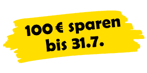 Gelbe Störergrafik: 100€ sparen bis 31.7.